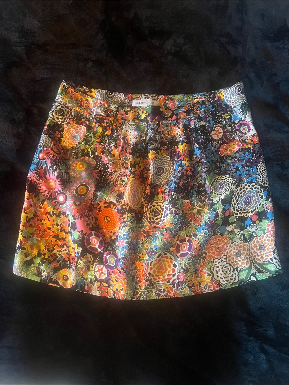 See By Chloe Bright Multicolor Floral Print silk Mini Skirt